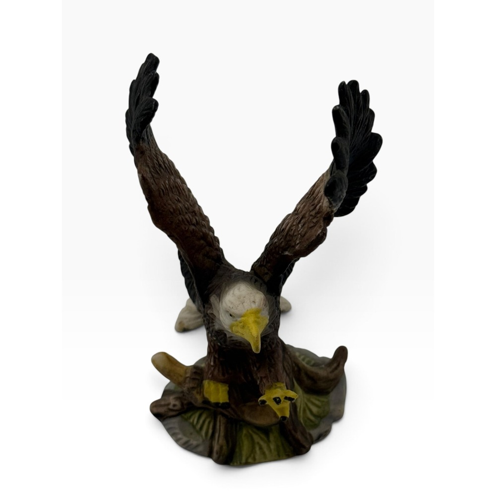 Ceramic Bald Eagle Figurine Small Bird of Prey Statue Nature Decor Brown White